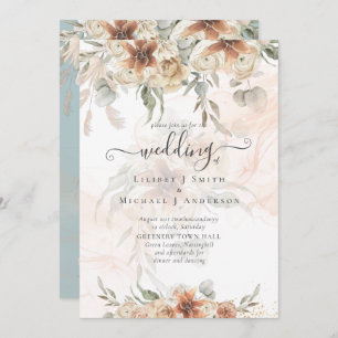 Invitation Terracotta Pampas Grass BOHO Mariage