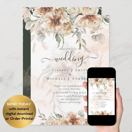 Invitation Terracotta Pampas Grass BOHO Mariage