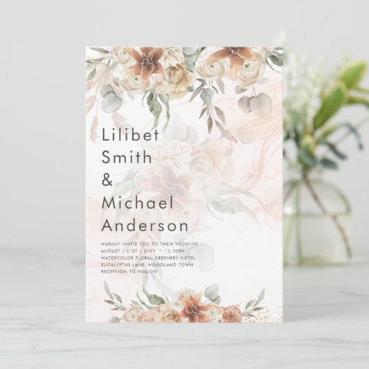 Invitation Terracotta Pampas Grass BOHO Mariage (Debout devant)