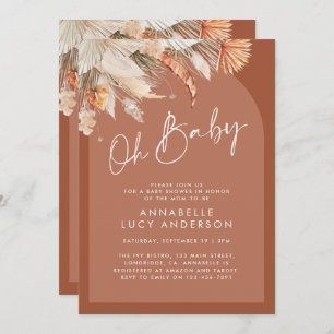 Invitation Terracotta pampas herbe baby shower moderne invita