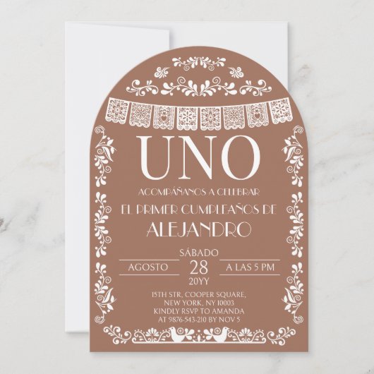 Invitation Terracotta Papel Picado UNO First Boy Arch (Devant)