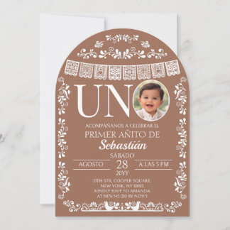 Invitation Terracotta Papel Picado UNO Photo First Birthday
