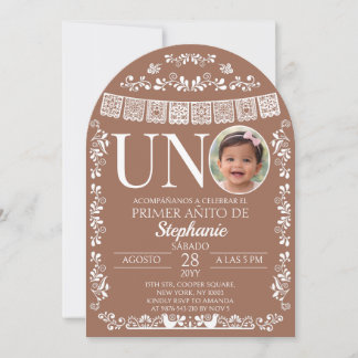 Invitation Terracotta Papel Picado UNO Photo First Birthday