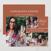 Invitation Terracotta PhD Degré 3 Photo Graduation Party (Devant / Derrière)