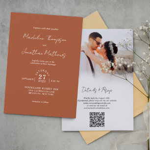 Invitation Terracotta Photo Budget Mariage QR Code Rsvp