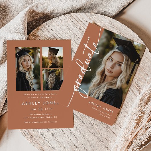 Invitation Terracotta Photo Collage Graduate Graduation Party