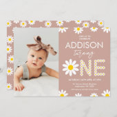 Invitation Terracotta Photo Retro Daisy 1er anniversaire (Devant / Derrière)