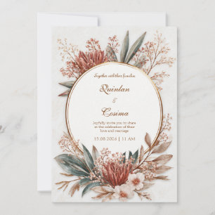 Invitation Terracotta Protea Vert Turquoise Feuille Or Cercle