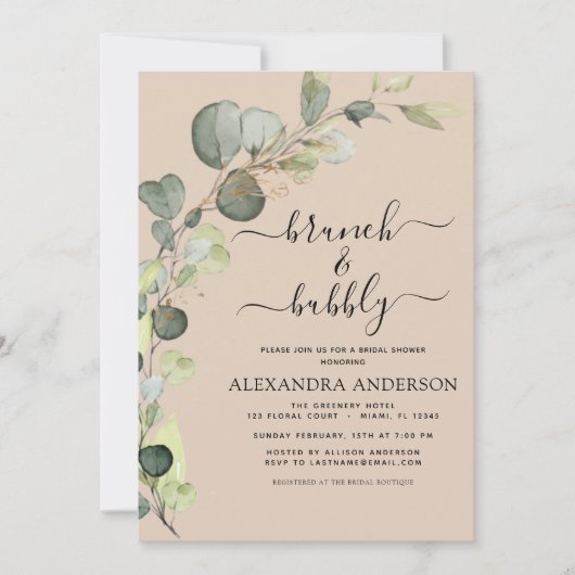 Invitation Terracotta QR Code Brunch & Bubbly Eucalyptus (Devant)