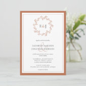 Invitation Terracotta QR Code Photo Monogramme Feuille Faille (Debout devant)