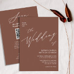 Invitation Terracotta QR Code Tout En Un Mariage Élégant<br><div class="desc">Élégant Script en terre cuite QR Code Tout en un minimaliste carte de Faire-part de mariage. Célébrez votre journée spéciale avec cette belle et élégante carte de faire-part de mariage pour embellir votre occasion spéciale. Tous les textes sont pré-arrangés pour que vous personnalisiez facilement et rapidement avec vos propres détails....</div>
