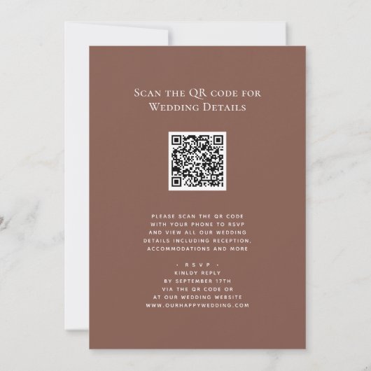 Invitation Terracotta QR Code Tout en un Mariage moderne chic (Dos)