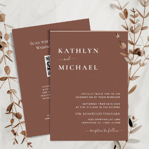 Invitation Terracotta QR Code Tout en un Mariage moderne chic