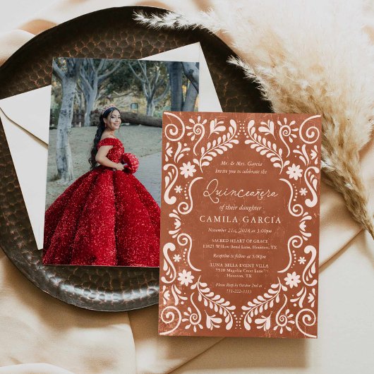 Invitation Terracotta Quinceañera Papel Picado Photo