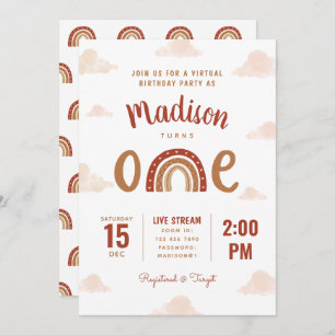Invitation Terracotta Rainbow Boho Virtual First Birday