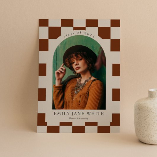 Invitation Terracotta Retro À damiers Arch Photo Graduation