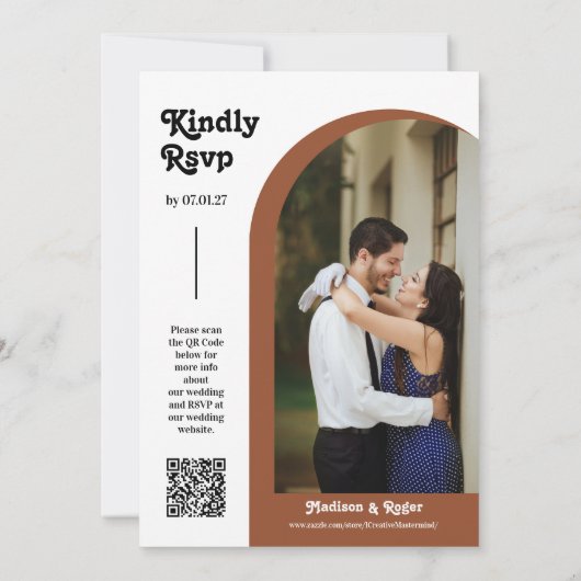 Invitation Terracotta Retro Arch Photo QR Code RSVP Super (Dos)