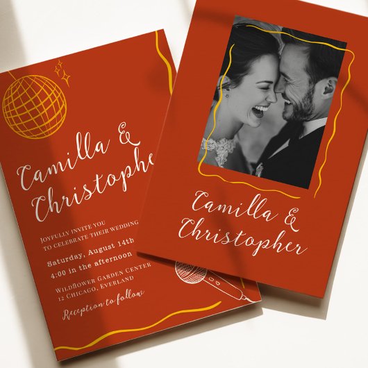 Invitation Terracotta Retro Disco Wedding