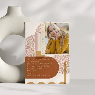 Invitation Terracotta Rétro Géométrique Fête de Photos Gradua