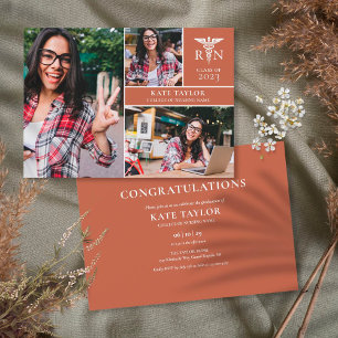 Invitation Terracotta RN Nursing 3 Photo Graduation Party