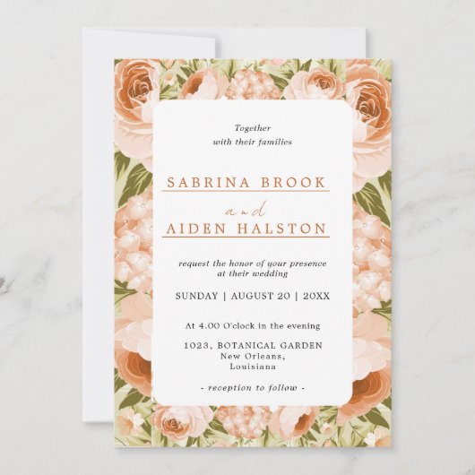 Invitation Terracotta Rose florissant Hydrangea Mariage Flora (Devant)