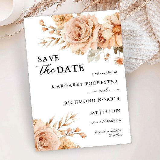 Invitation Terracotta Rose Mariage Floral Enregistrer La Date