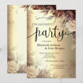Invitation Terracotta Roses Élégant Écriture Dorée Engagement (Devant / Derrière)