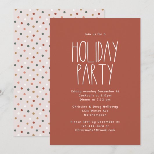 Invitation Terracotta Rouge Boho Polka Dot Noël (Devant / Derrière)