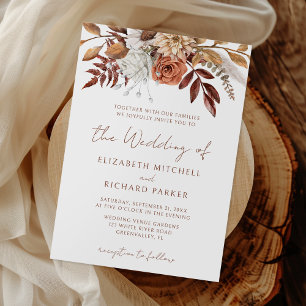 Invitation Terracotta Rouille Fleurs Bohème Mariage Automnal