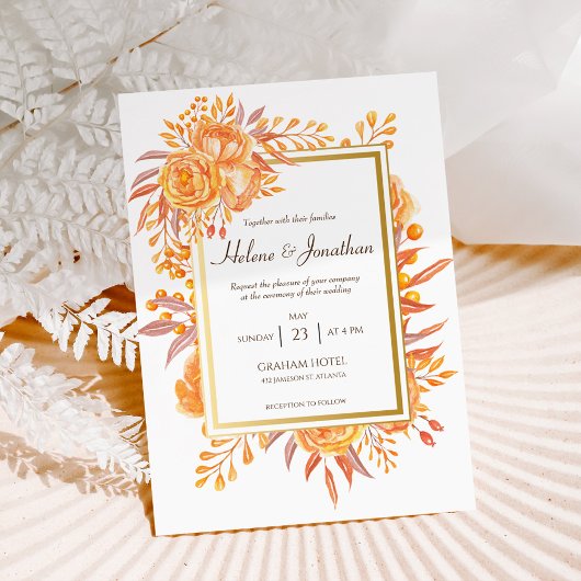 Invitation Terracotta rouille Floral Rustique Élégant Mariage