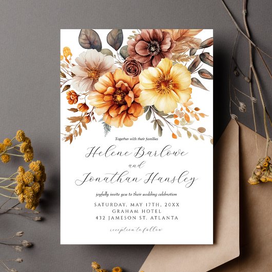 Invitation Terracotta rouille Orange Boho Floral Élégant Mari