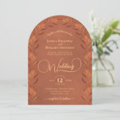 Invitation Terracotta rouille Orange Feuilles Élégant Mariage (Debout devant)
