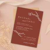 Invitation Terracotta Rust Minimalis Floral Botanal QR Code