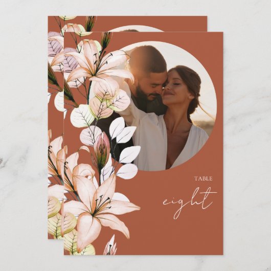 Invitation Terracotta Rustic Boho Floral Numéro du tableau ph (Devant / Derrière)