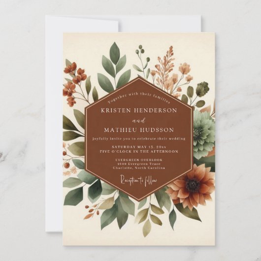 Invitation Terracotta Rustic Botanical Wedding (Devant)