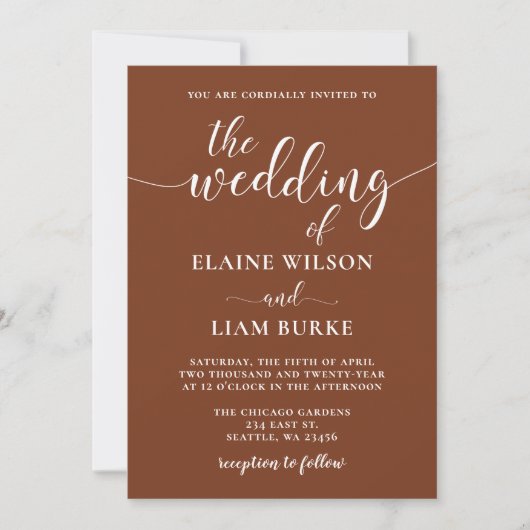 Invitation Terracotta Rustic Burange Mariage moderne Orange (Devant)