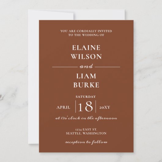 Invitation Terracotta Rustic Burange Mariage moderne Orange (Devant)