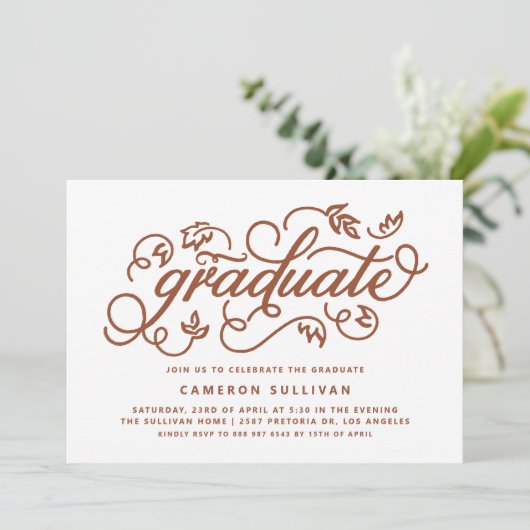 Invitation Terracotta Rustic Calligraphy Graduation Party (Debout devant)