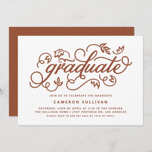 Invitation Terracotta Rustic Calligraphy Graduation Party (Devant / Derrière)