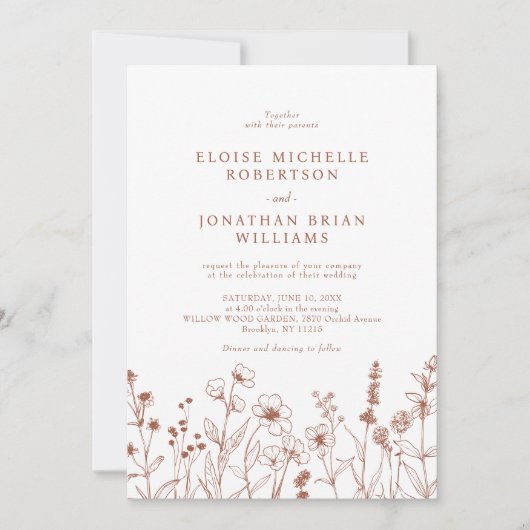 Invitation Terracotta Rustic Floral Automne Fleur sauvage Mar (Devant)