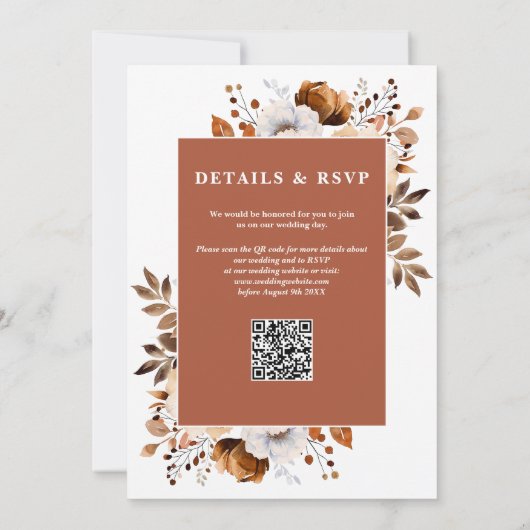 Invitation Terracotta Rustic Floral Code QR Mariage (Dos)