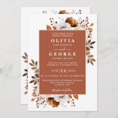 Invitation Terracotta Rustic Floral Code QR Mariage (Devant / Derrière)