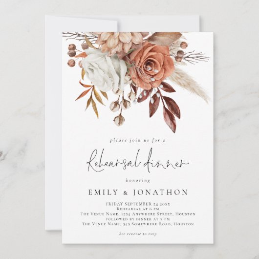 Invitation Terracotta Rustic Florals QR Code Rehearsal Dinner (Devant)