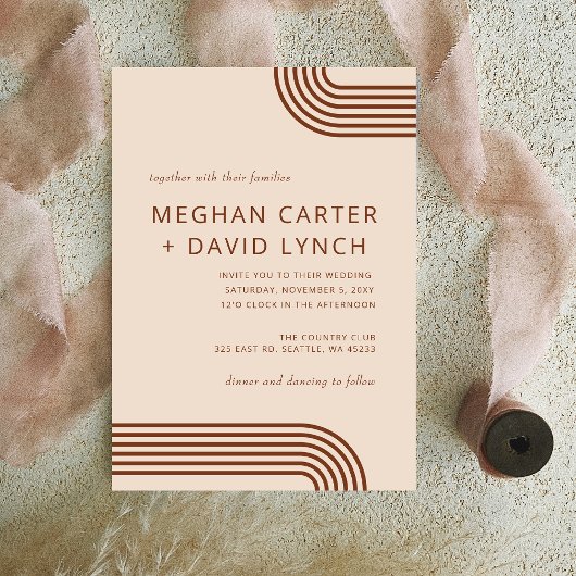 Invitation Terracotta Rustique Boho Arched Mariage moderne