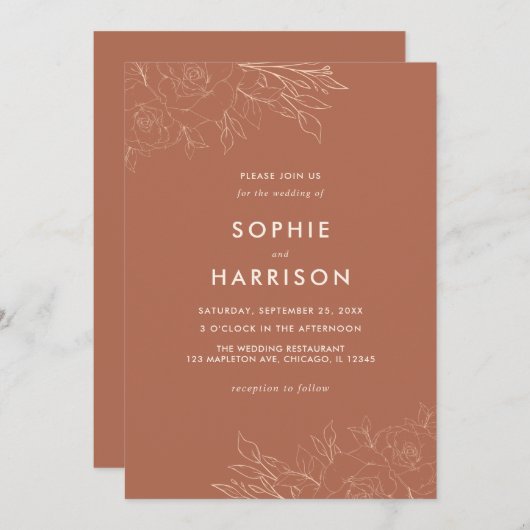 Invitation Terracotta Rustique Boho Floral Moderne Mariage In (Devant / Derrière)