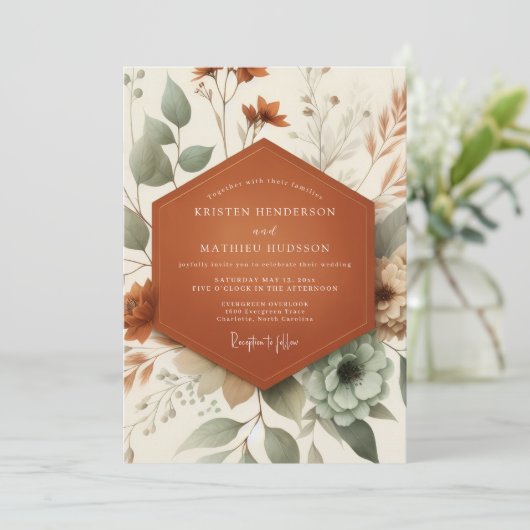 Invitation Terracotta Sage Botanical Wedding (Debout devant)