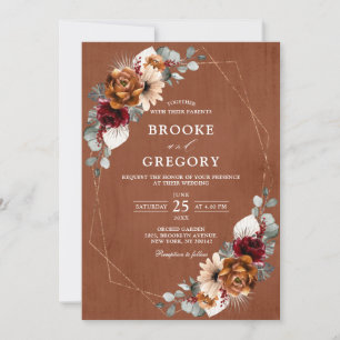 Invitation Terracotta Sage Bourgogne Verdure Mariage géométri
