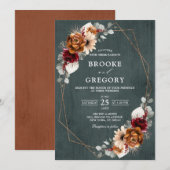 Invitation Terracotta Sage Bourgogne Verdure Mariage géométri (Devant / Derrière)