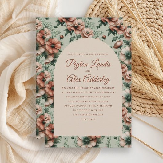 Invitation Terracotta Sage Vert Arc Floral Mariage
