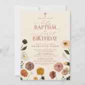 Invitation Terracotta Saint-Baptême & 1ère Fleurs d'anniversa (Devant)